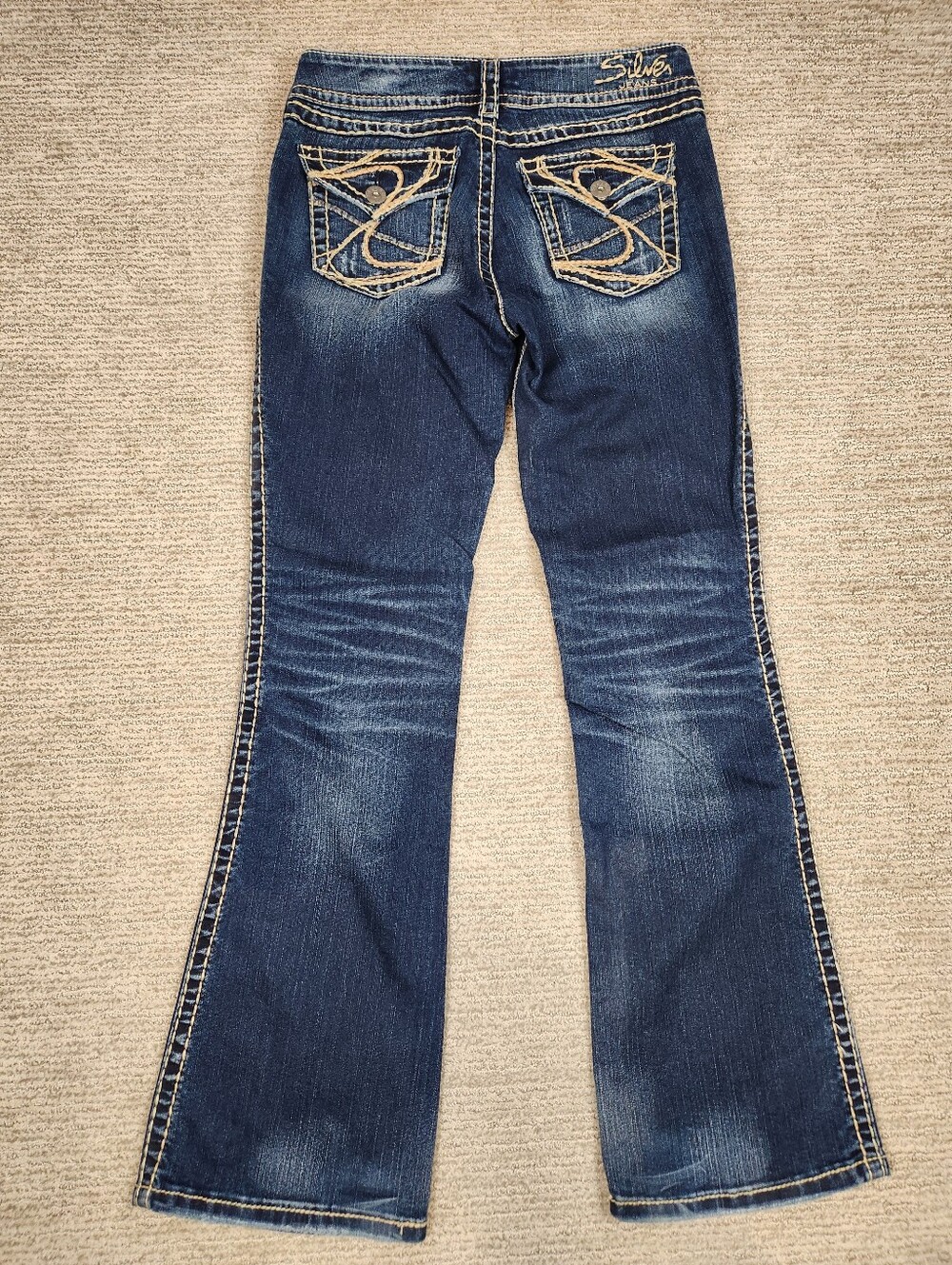 Silver Jeans Suki Surplus Bootcut Womens 29x32 Thick Brown Stitch Flap Pocket
